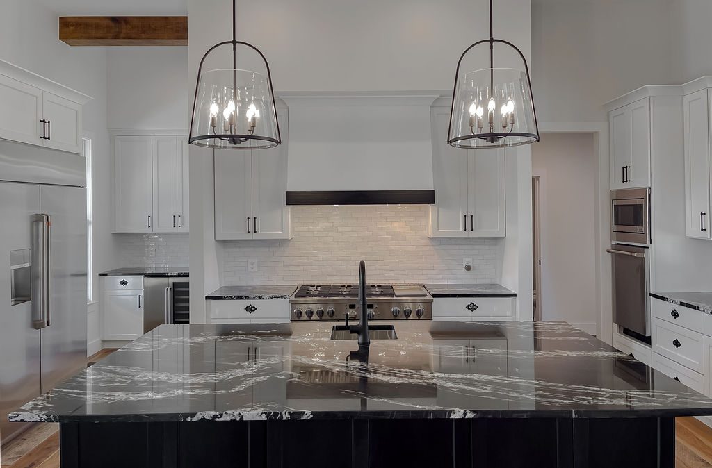 Black granite countertops at Mount Chance Farm custom home