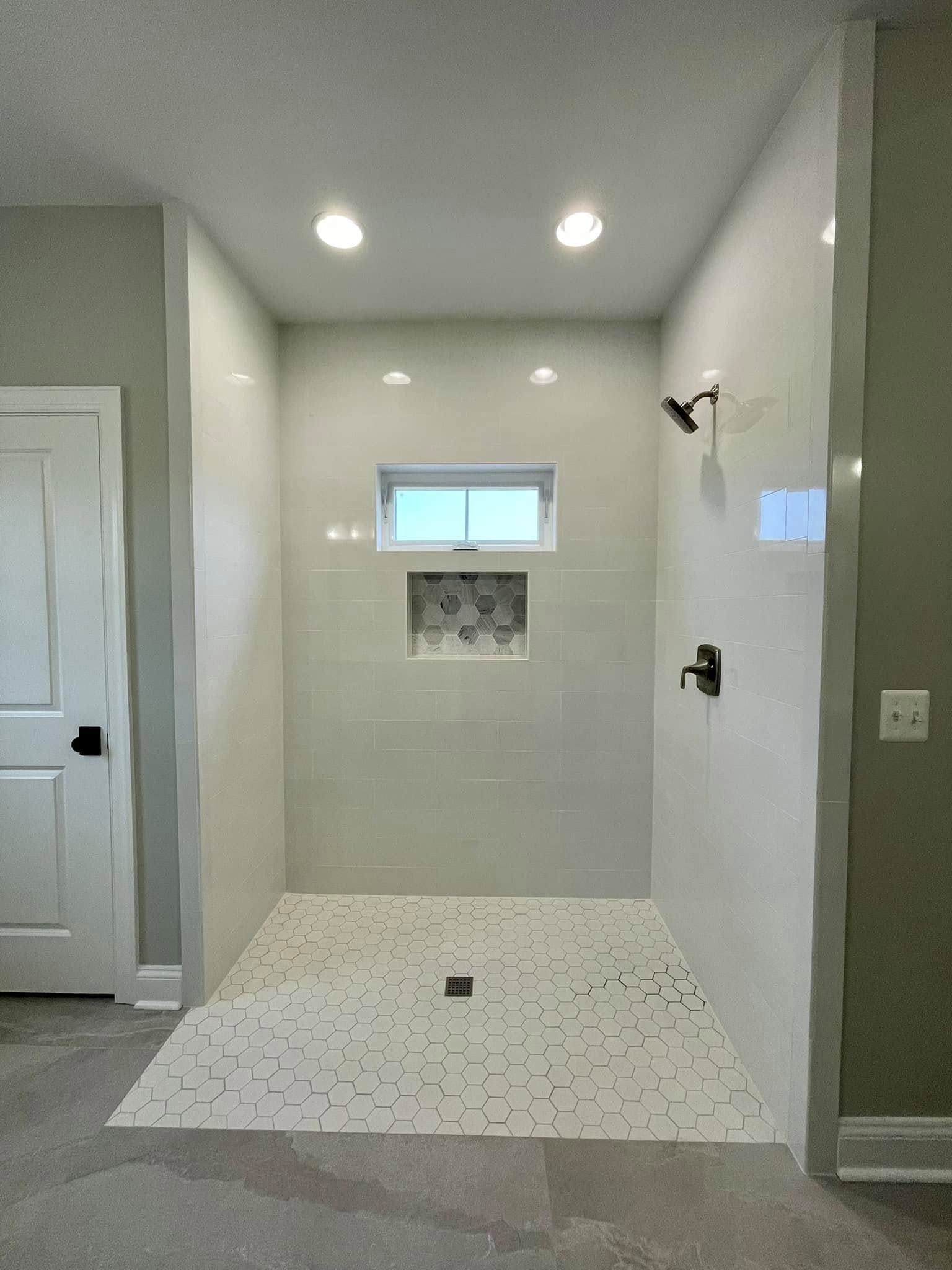 Curbless shower in the Prospect Hill master bath